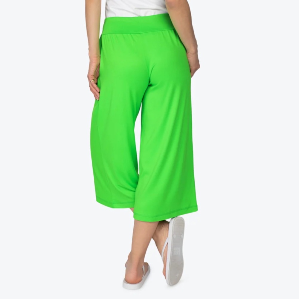 Lug Neon Green Wide Leg Cropped Pants Women’s Small Stretch Travel Lounge Pants